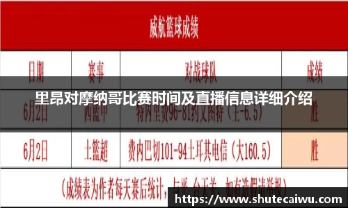里昂对摩纳哥比赛时间及直播信息详细介绍